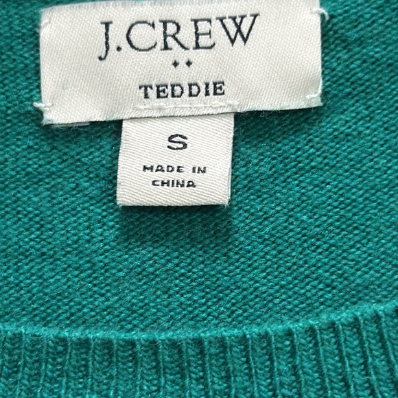 J Crew Factory Teddie Sweater SZ S Emerald green cotton/wool blend crew neck GUC - Picture 3 of 7